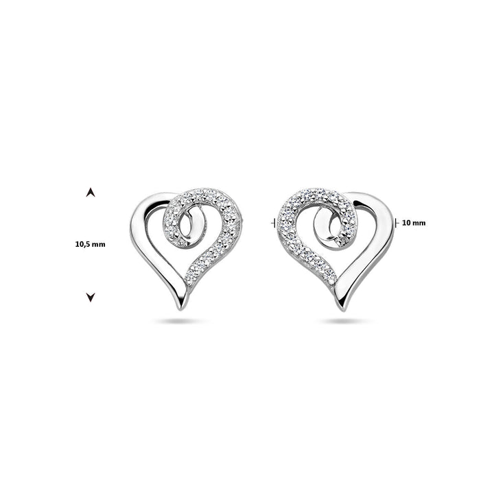oorknoppen hart en zirkonia zilver gerhodineerd