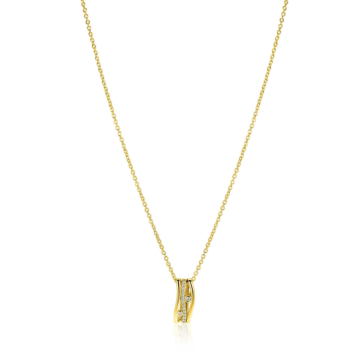 Collar dorado de cadena fina con colgante en forma de ondas.