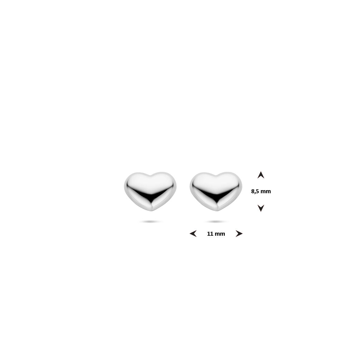 pendientes de botón corazón 8,5 mm plata rodiado