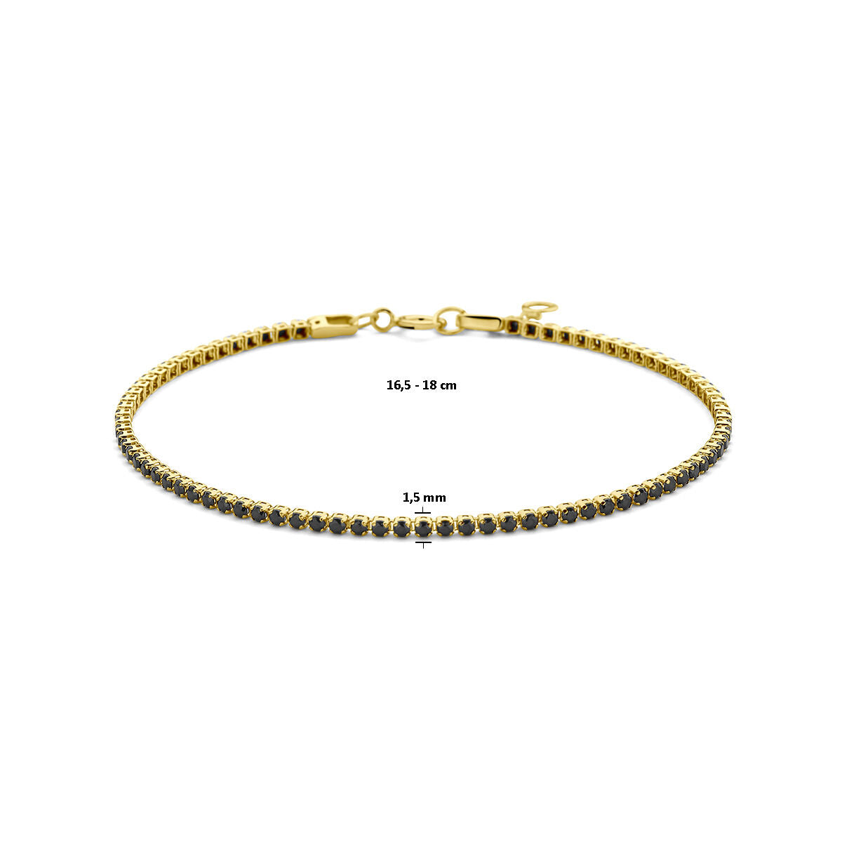 pulsera de espinela negra 1,5 mm 16,5 - 18 cm 14K oro amarillo