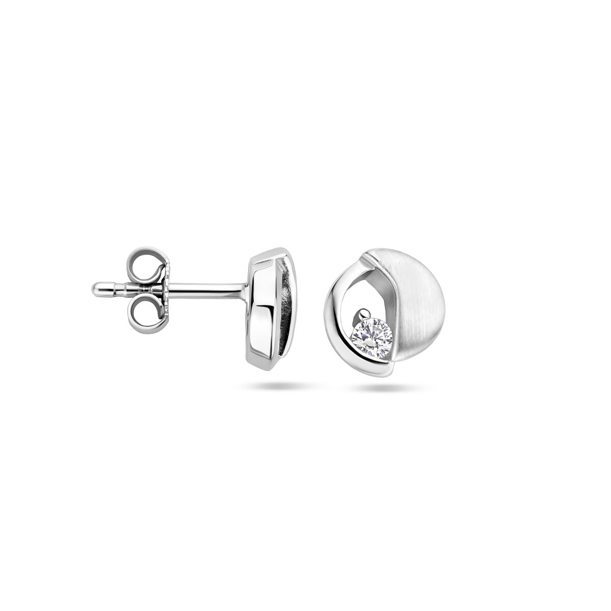 pendientes de botón zirconia poli/mate plata rodiada