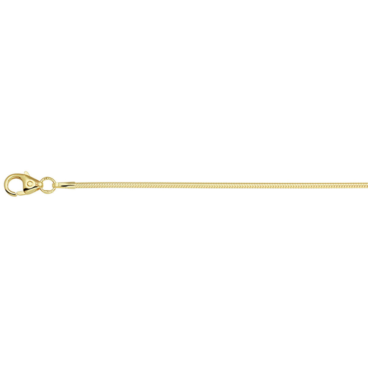 De Gouden armband heren slang rond 1,2 mm 14K van Van der Kooij Collectie is een elegante accessoire met karabijnsluiting, perfect voor elke gelegenheid en getoond tegen een witte achtergrond.