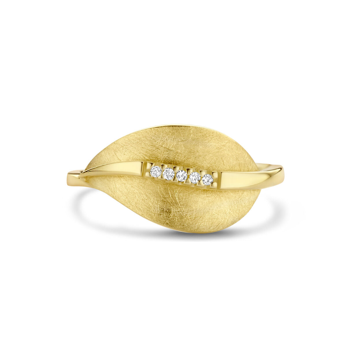 anillo hoja rayado diamante 0.025ct h si oro amarillo 14K