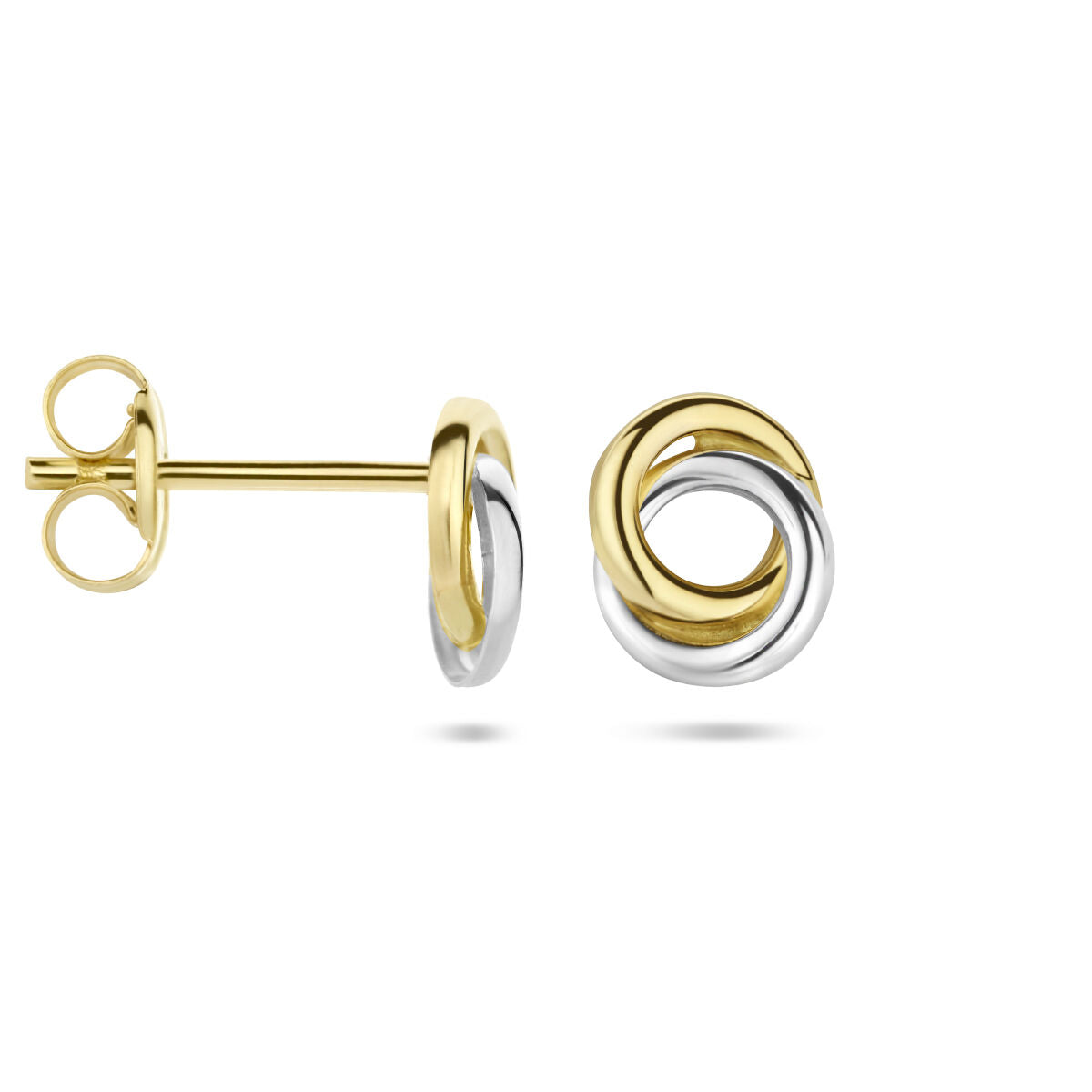 pendientes de botón redondos bicolor chapado en oro amarillo 14K