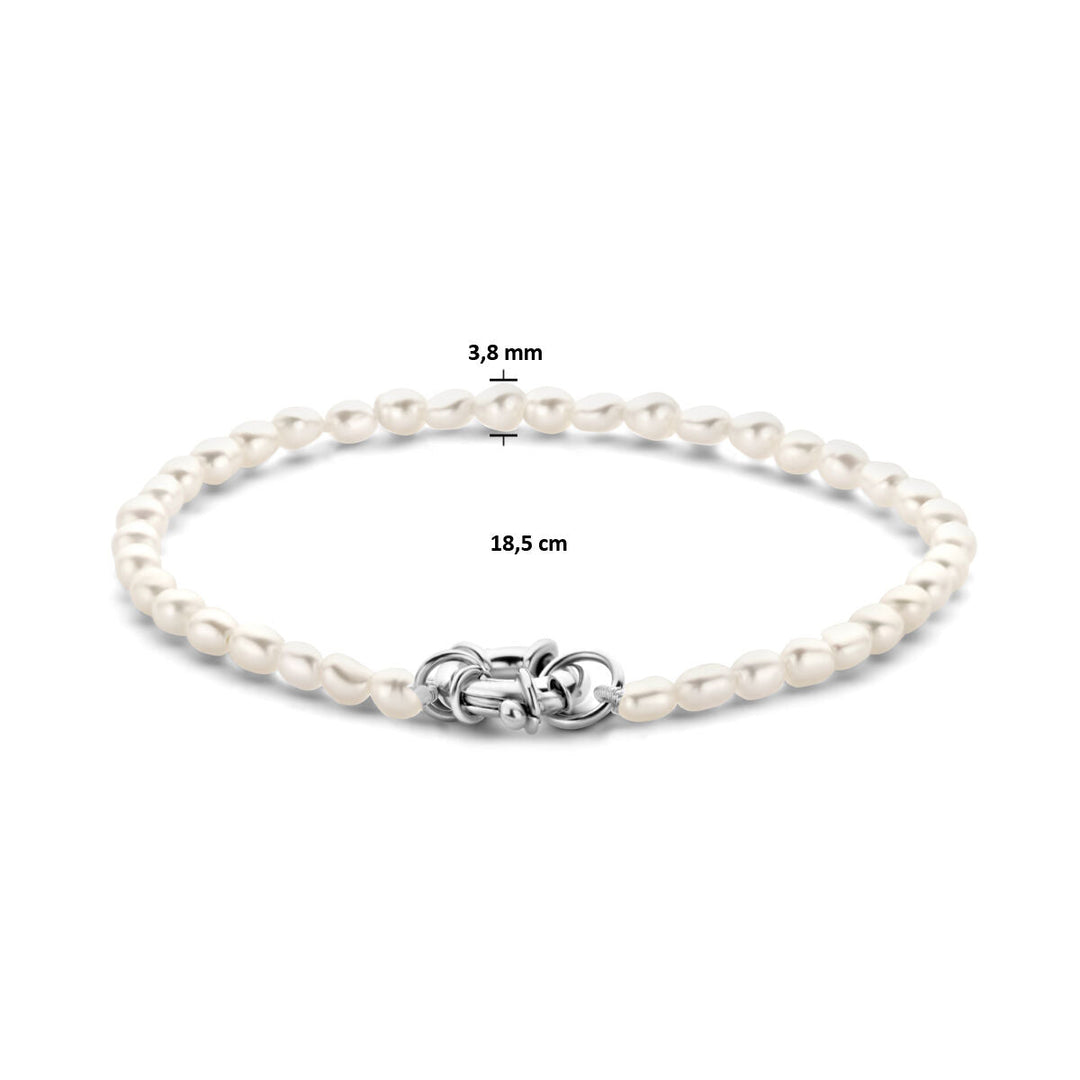 Zilveren armband dames parel met groot springslot gerhodineerd