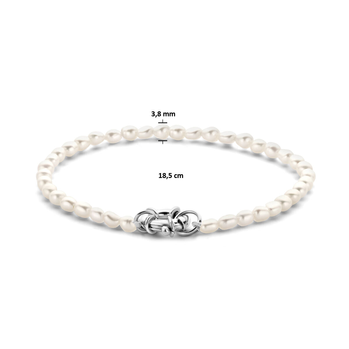 Pulsera de plata de mujer con perla y gran cierre de resorte rodiado
