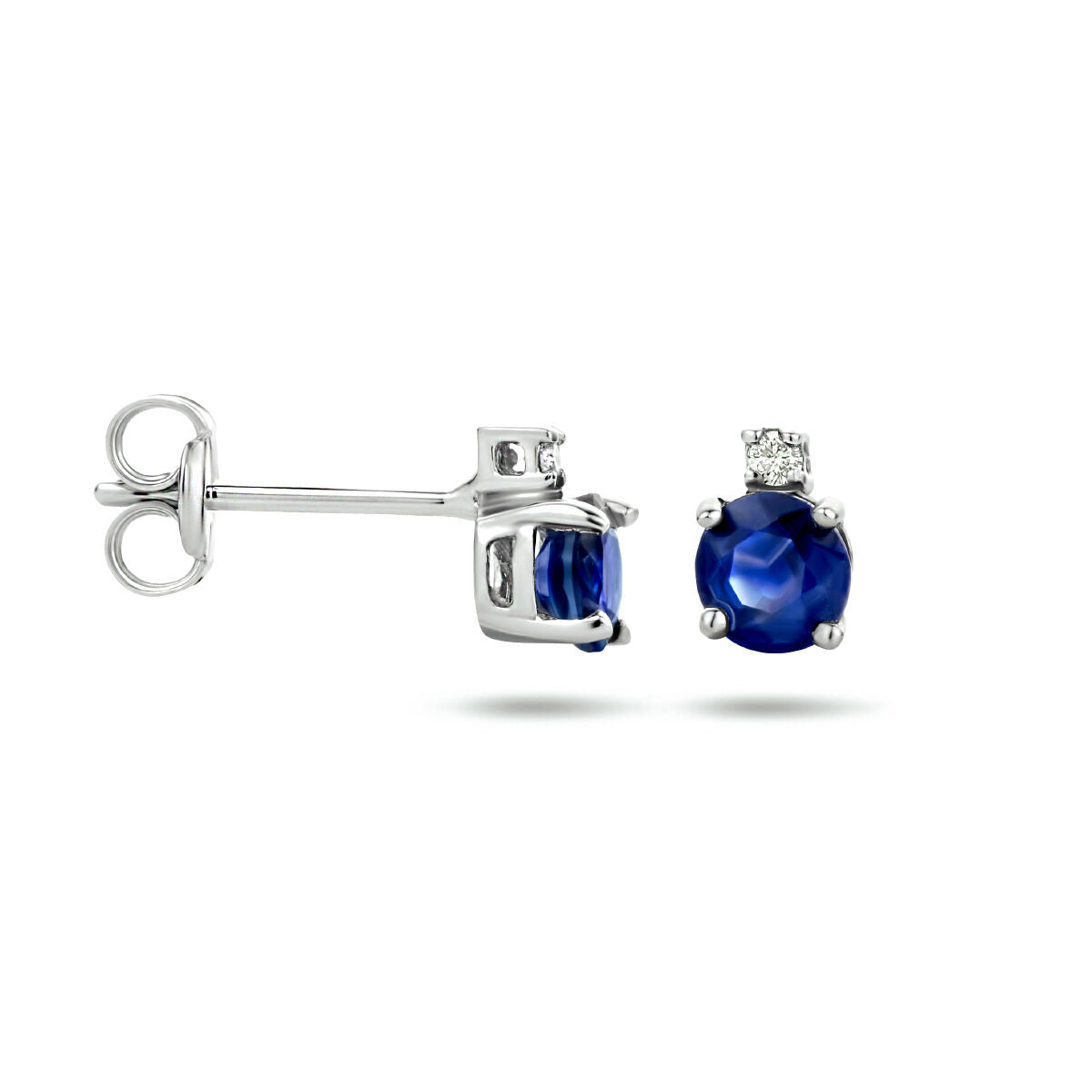 pendientes de botón de zafiro y diamante (2x 0.015ct) h si 14K oro blanco
