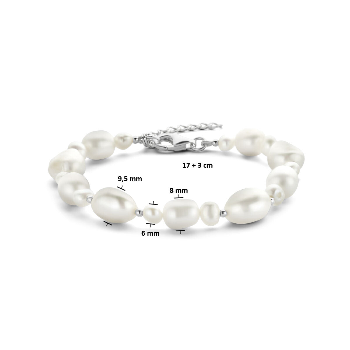 Pulsera de plata de mujer con perlas rodiada