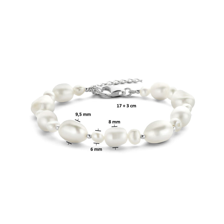 Zilveren armband dames parels gerhodineerd