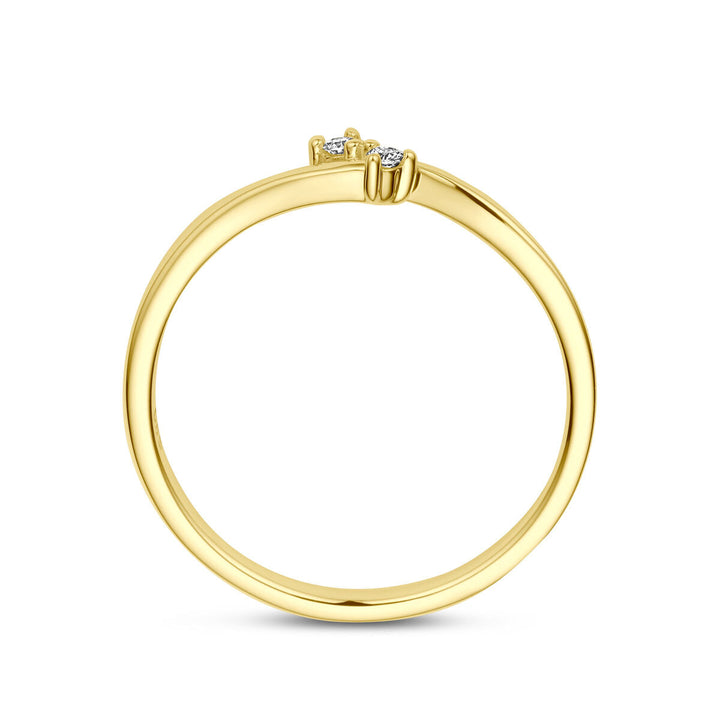 De Van der Kooij Collectie ring diamant 0.03ct h si 14K geelgoud heeft een gepolijste, dunne gouden band met een enkele subtiele ronde diamant, die een minimaal en elegant ontwerp biedt.