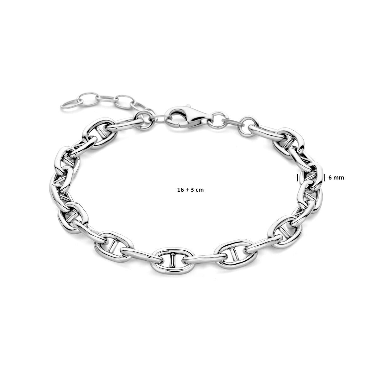 pulsera marina tubular 6,0 mm 16 + 3 cm plata rodiada