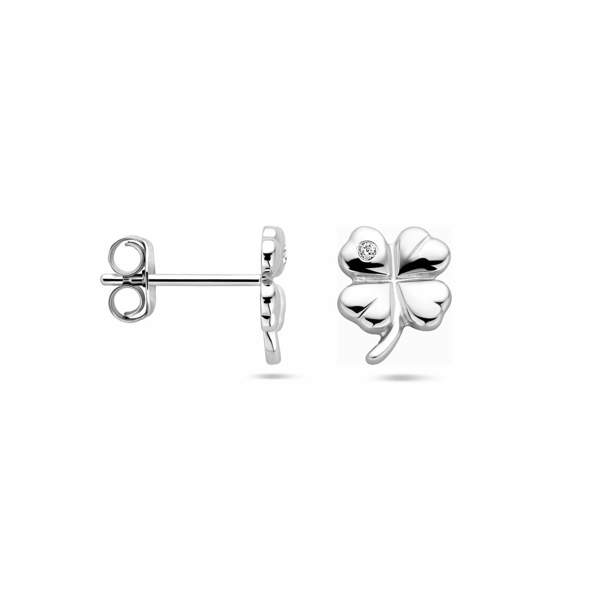 pendientes de botón trébol zircón plata rodiado