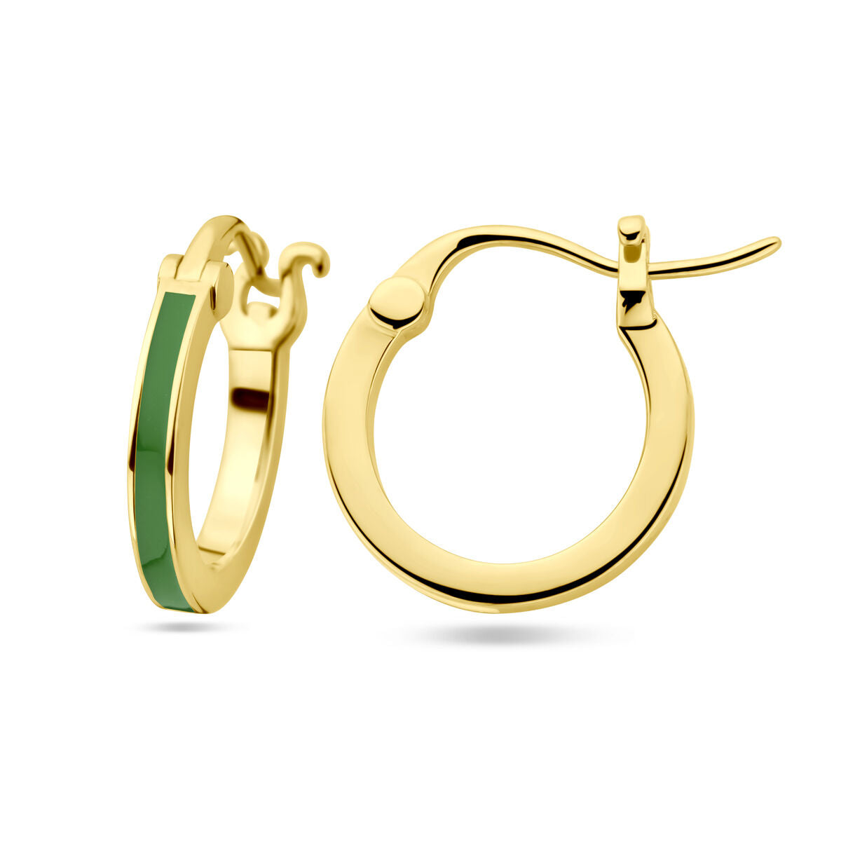 Aros chapados en oro de plata con esmalte verde
