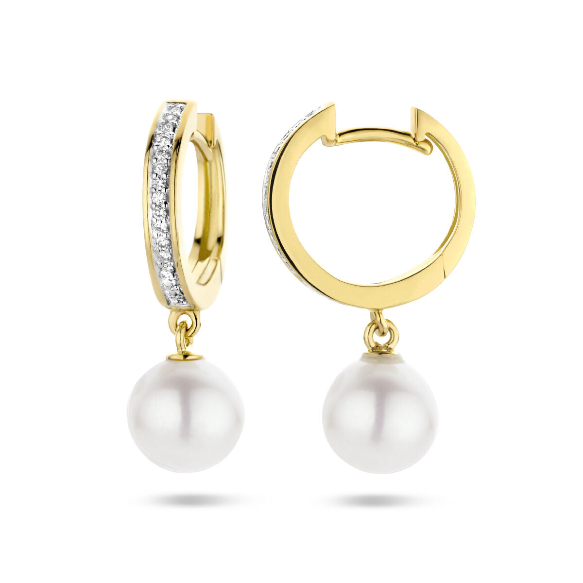 aros con perla y diamante 0.08ct (2x 0.04ct) h si bicolor chapado en oro amarillo 14K