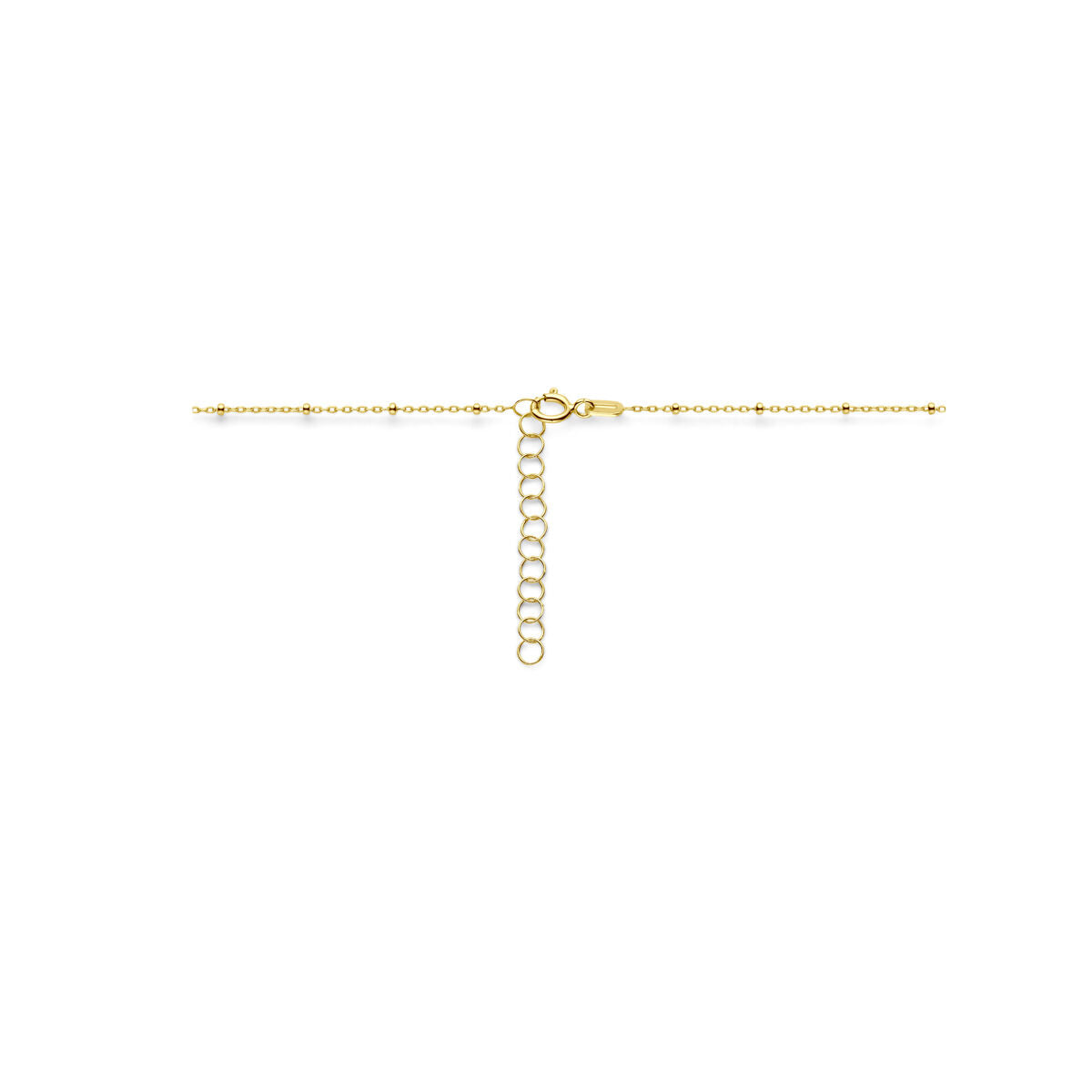 De Van der Kooij Collectie collier bolletjes 1,3 mm 41 + 3 cm in 14K geelgoud is een delicaat, tijdloos collier met verstelbare verlenging en een karabijnsluiting - perfect voor elke gelegenheid. Weergegeven op een witte achtergrond.
