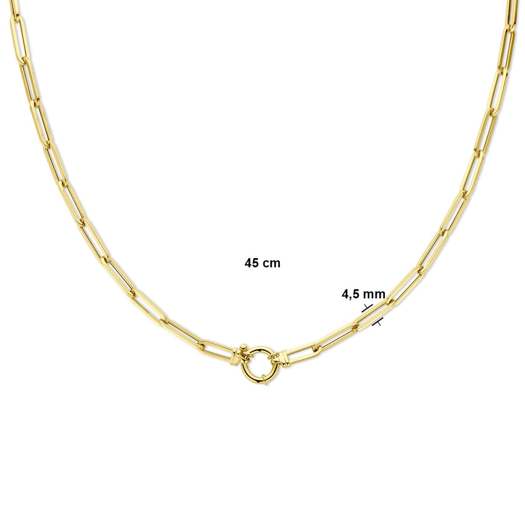 Gouden dames ketting paperclip vierkante buis met groot springslot 14K