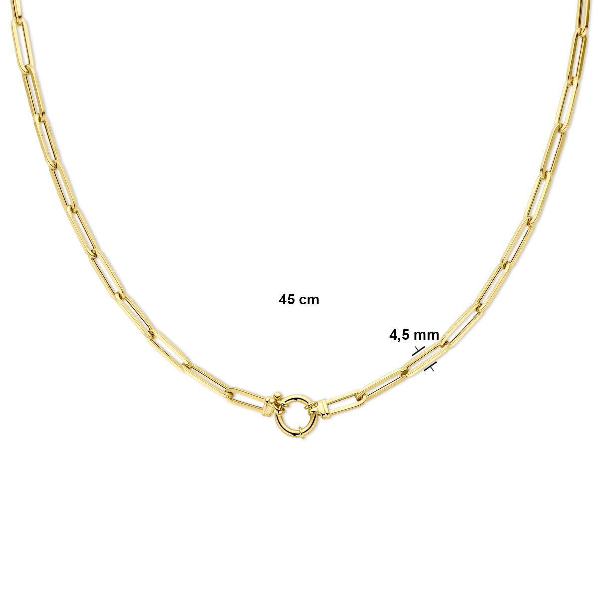 Collar de mujer en oro con eslabones tipo paperclip y tubo cuadrado con gran cierre de muelle 14K