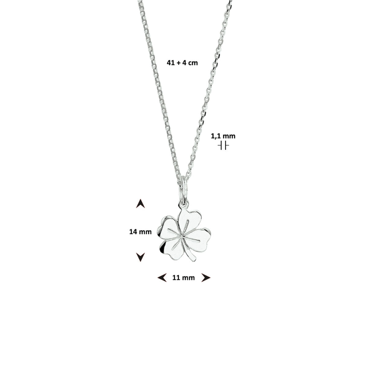 collar trébol 41 + 4 cm plata blanco