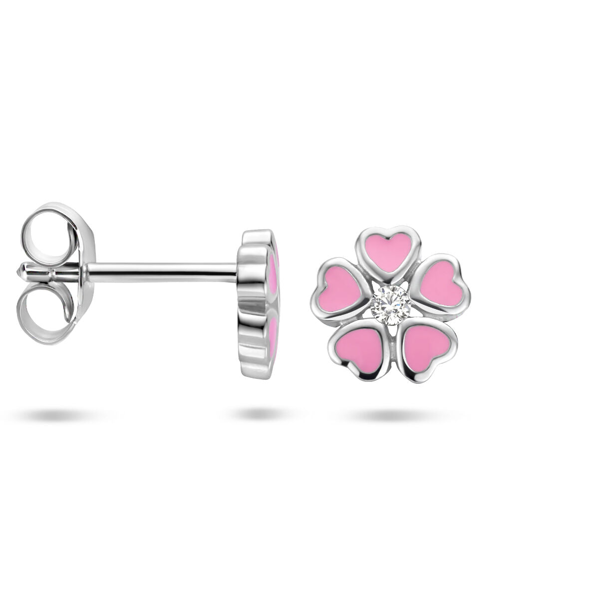pendientes de botón flor circonita plata rodiada