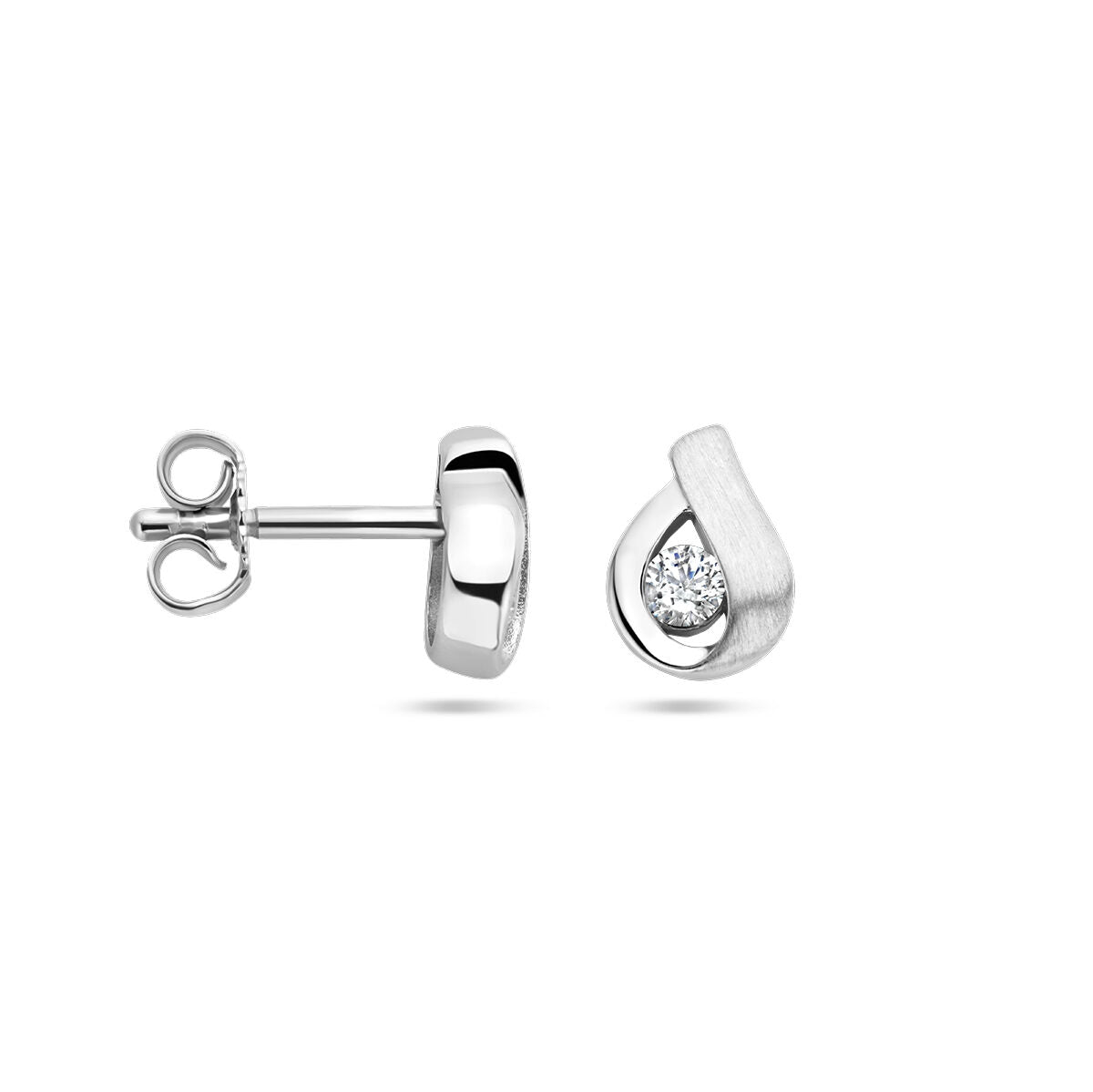 pendientes de botón de zirconia poli/mate en plata rodiada