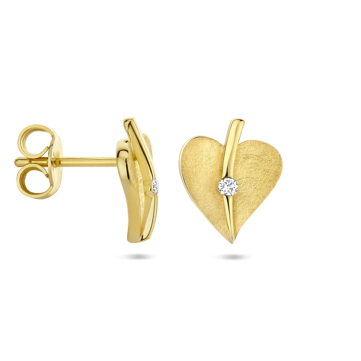 pendientes de botón corazón rayado diamante 0.04ct (2x 0.02ct) h si 14K oro amarillo