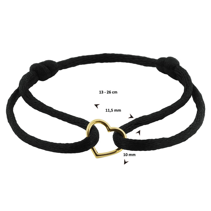 armband satijn hart 14K goud met rubber/nylon/leer