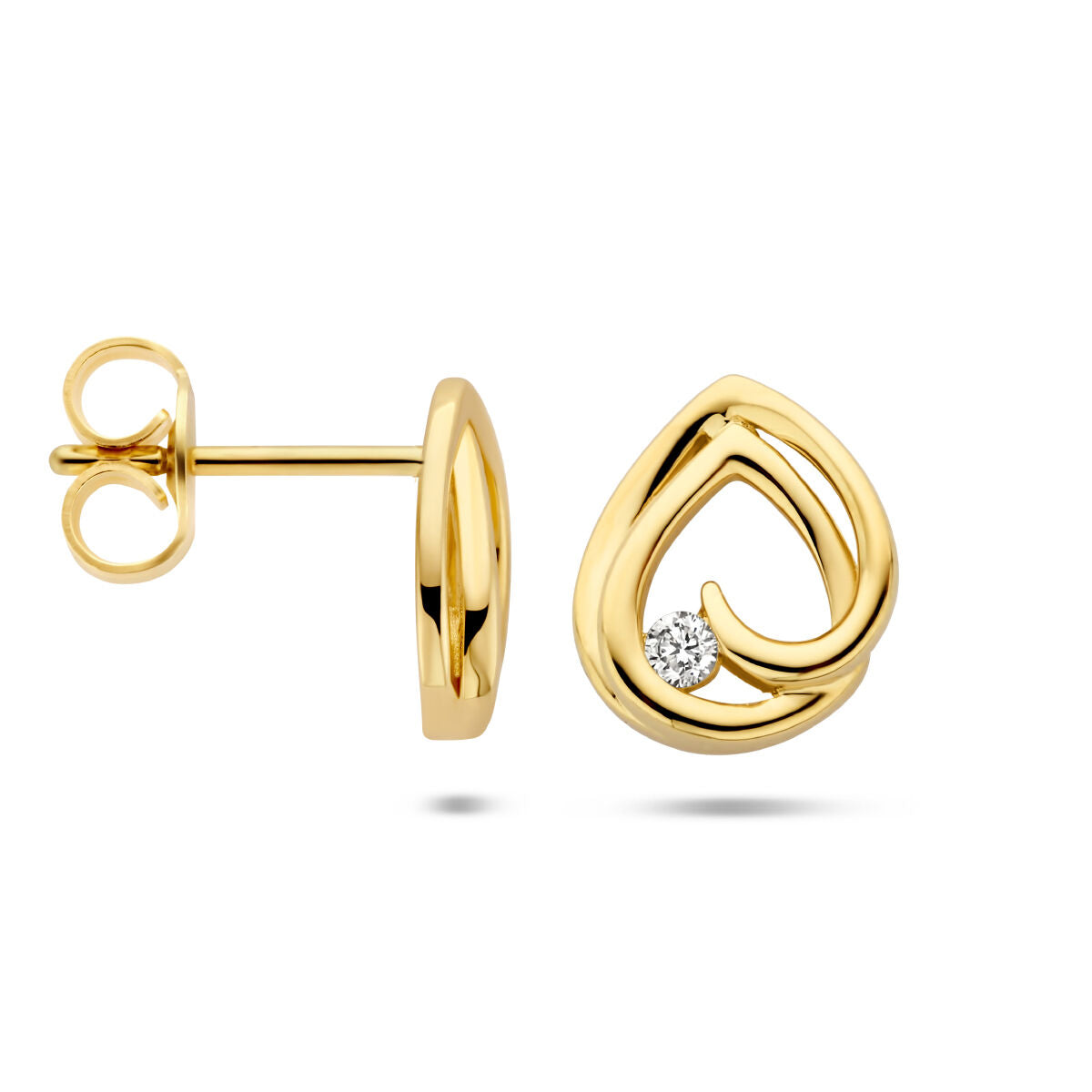 pendientes de botón diamante 0.05ct (2x0.025ct) h si 14K oro amarillo