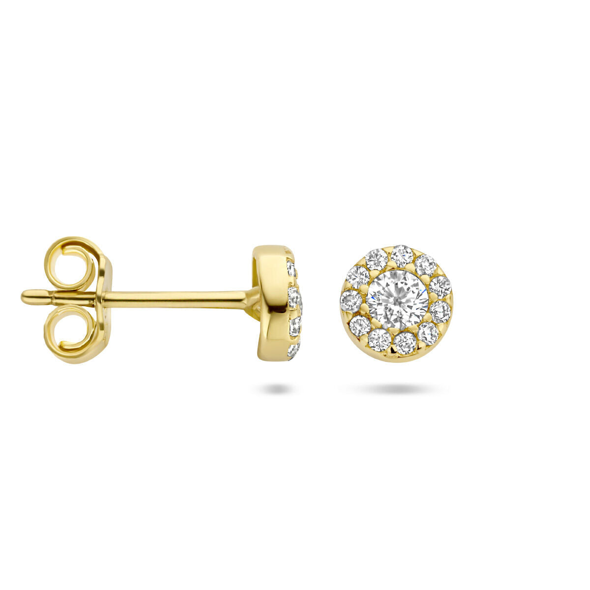 pendientes de botón zircón halo 14K oro amarillo