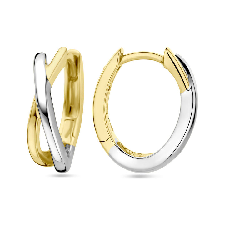 klapoorringen 14K bicolor goud geel/wit