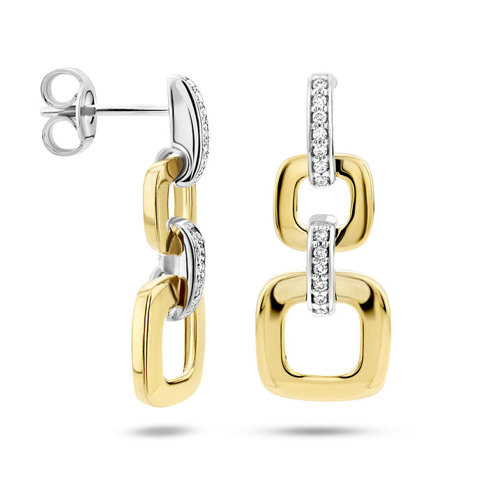 oorhangers schakel diamant 0.11ct (2x 0.055ct) h si 14K bicolor goud geel/wit