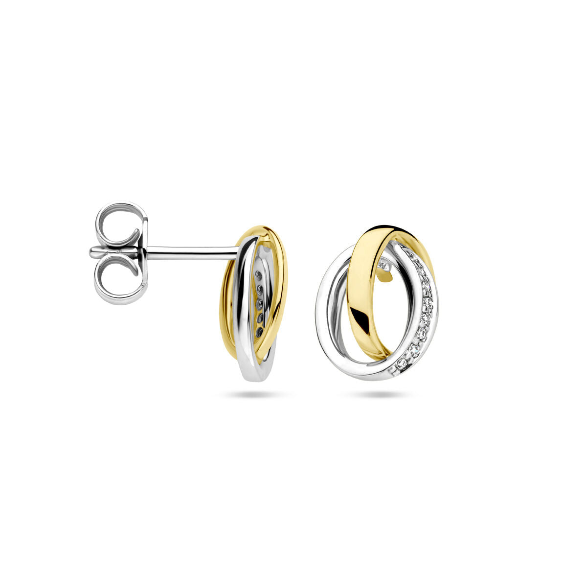 pendientes de botón diamante 0.05ct (2x 0.025ct) h si oro bicolor amarillo/blanco