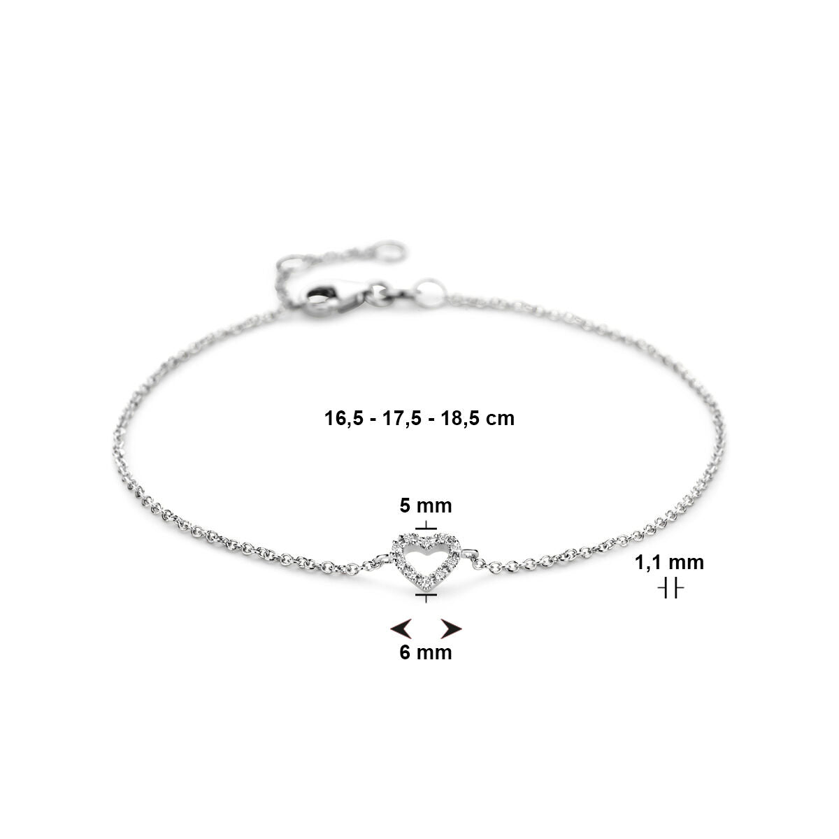 Pulsera de mujer corazón y diamante 14K oro blanco