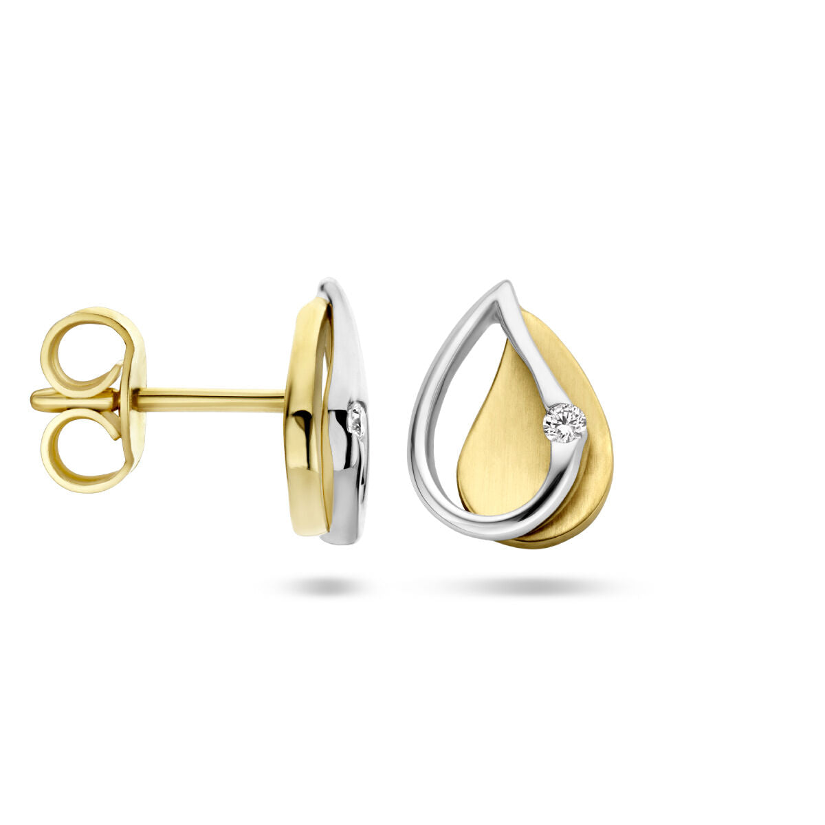 pendientes de botón diamante 0.03ct (2x 0.015ct) h si 14K oro bicolor amarillo/blanco