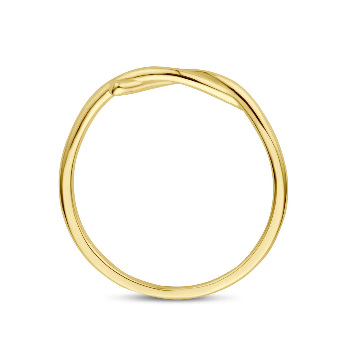 De ring 14K geelgoud uit de Van der Kooij Collectie heeft een subtiel gedraaide bovenkant en straalt tijdloze elegantie uit. Mooi gepresenteerd op een witte achtergrond.