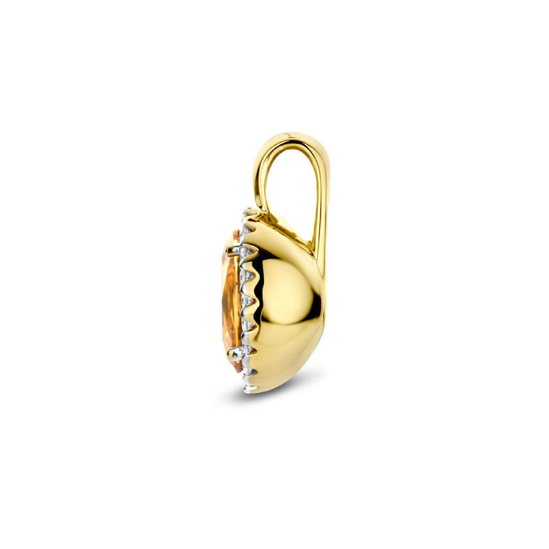 hanger citrien en diamant 0.08ct h si halo 14K geelgoud