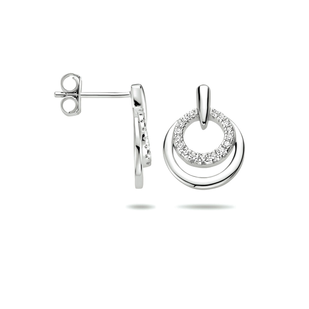 pendientes de botón de zirconia plata rodiada