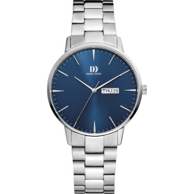 Reloj de esfera azul con correa de acero inoxidable y fecha.