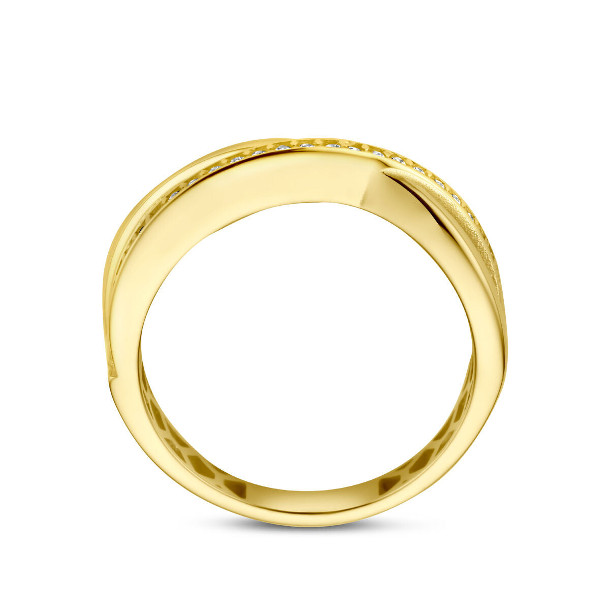 Anillo de oro amarillo con circonitas 14K trenzado