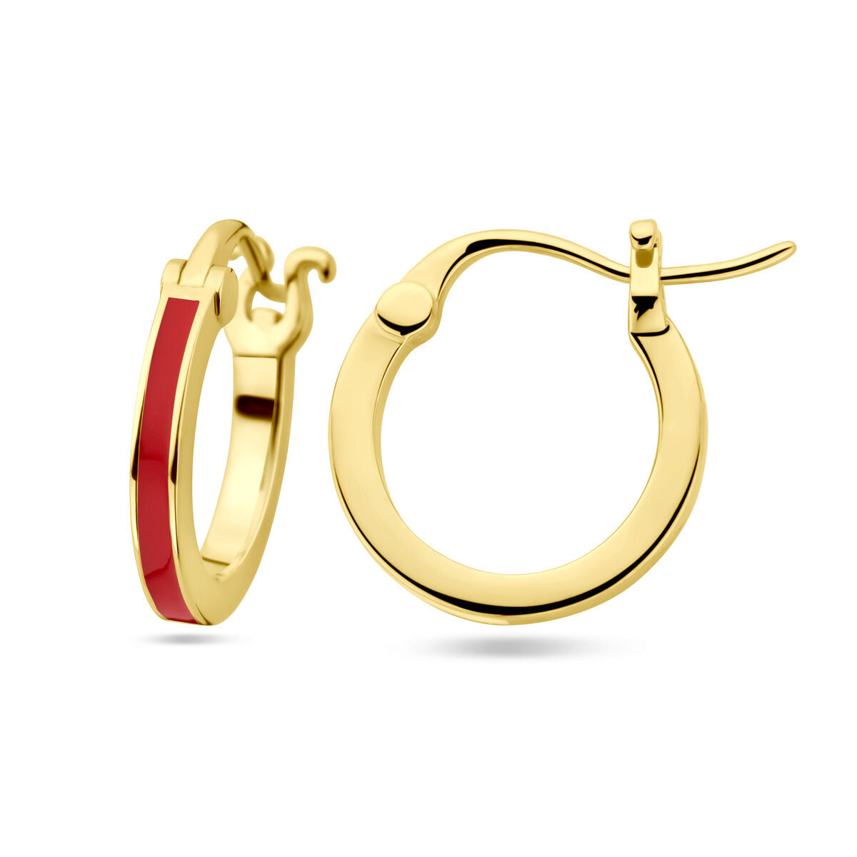 Aros chapados en oro con esmalte rojo