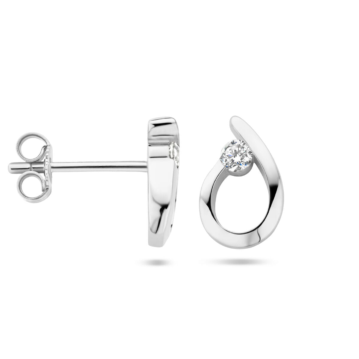 pendientes de botón gota de circonita plata rodiada