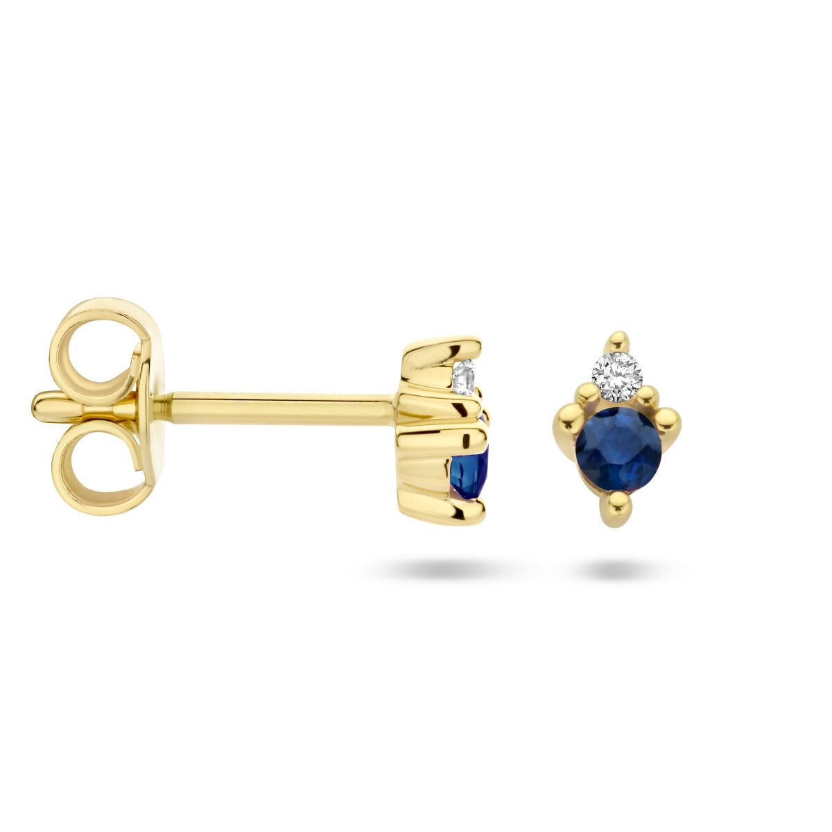 pendientes de botón zafiro y diamante 0.02ct (2x 0.01ct) h p1 14K oro amarillo