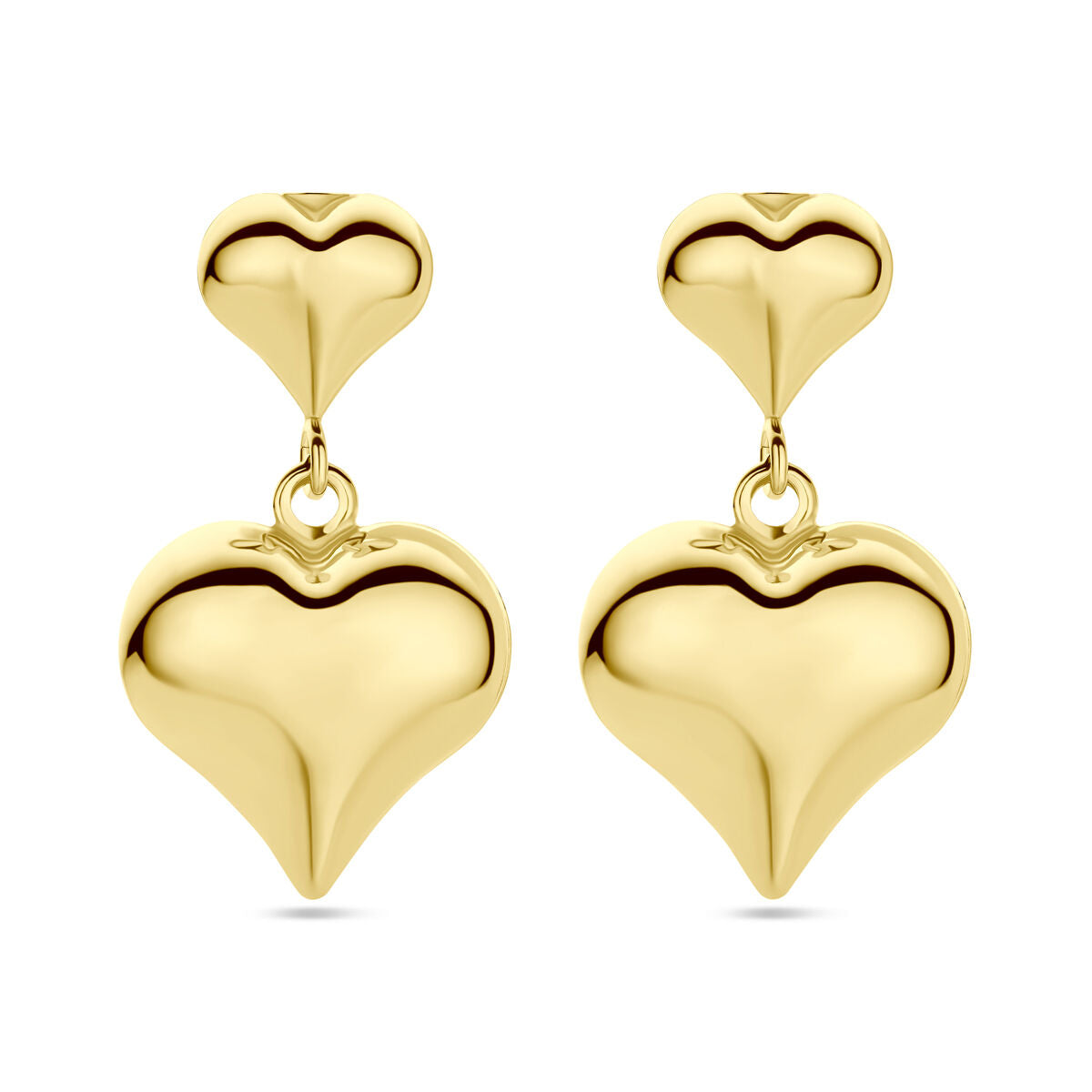 Pendientes largos en forma de corazón, de 35 mm, en plata de 1 micrón dorada.