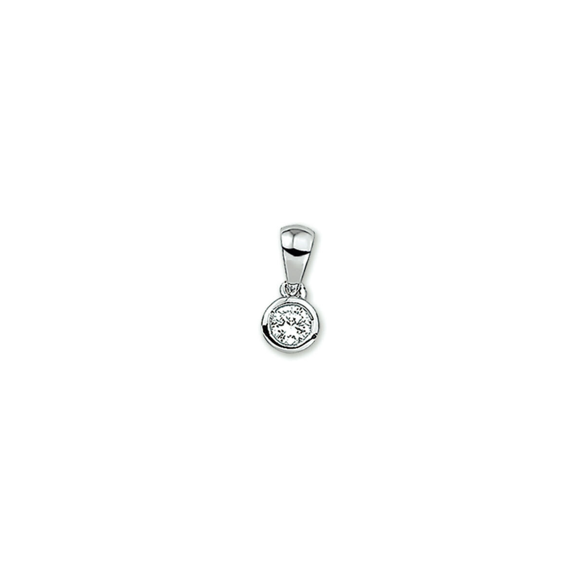 Colgante de plata rodiada con zirconia, de forma redonda y acabado brillante.