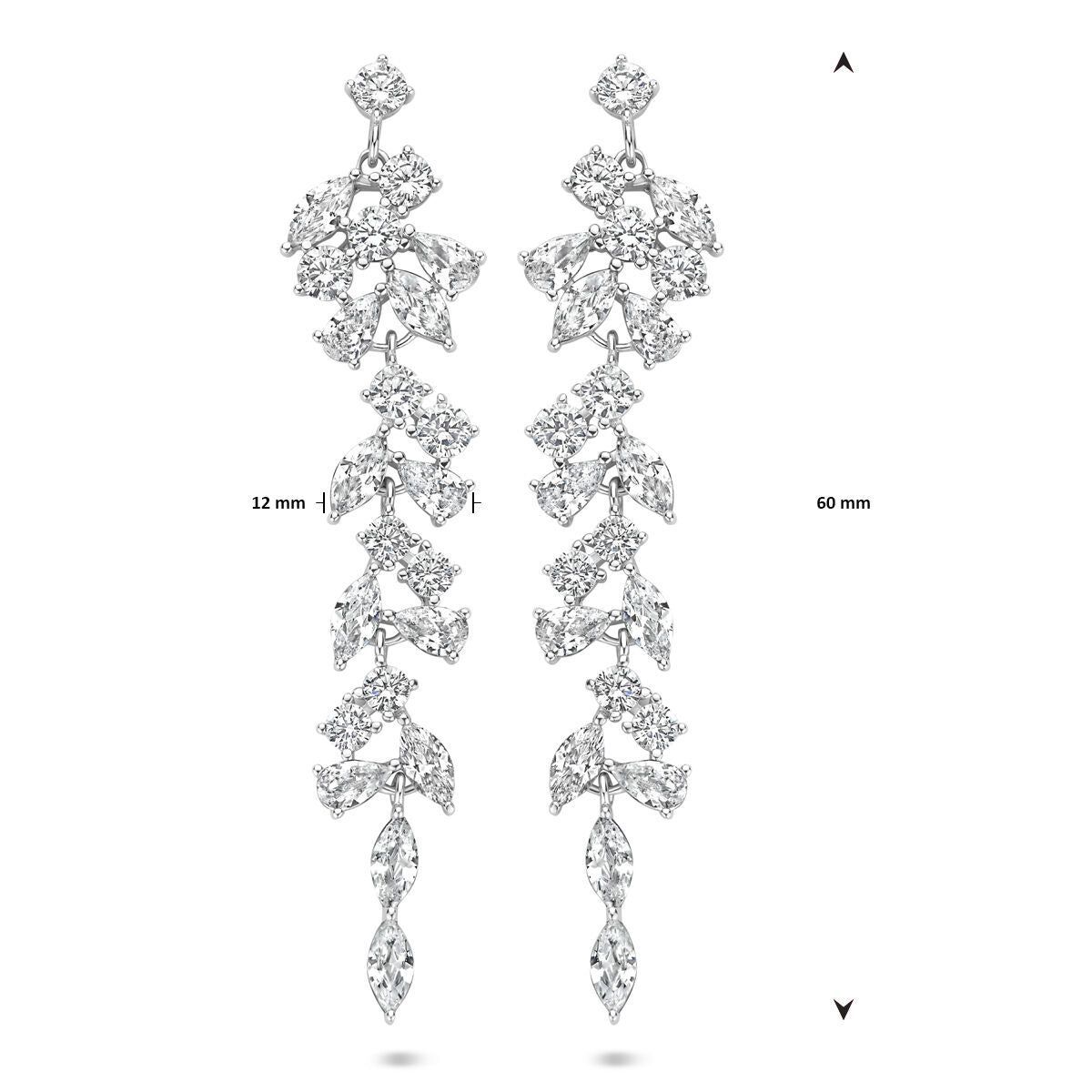 pendientes de zircón 60 mm plata rodiada