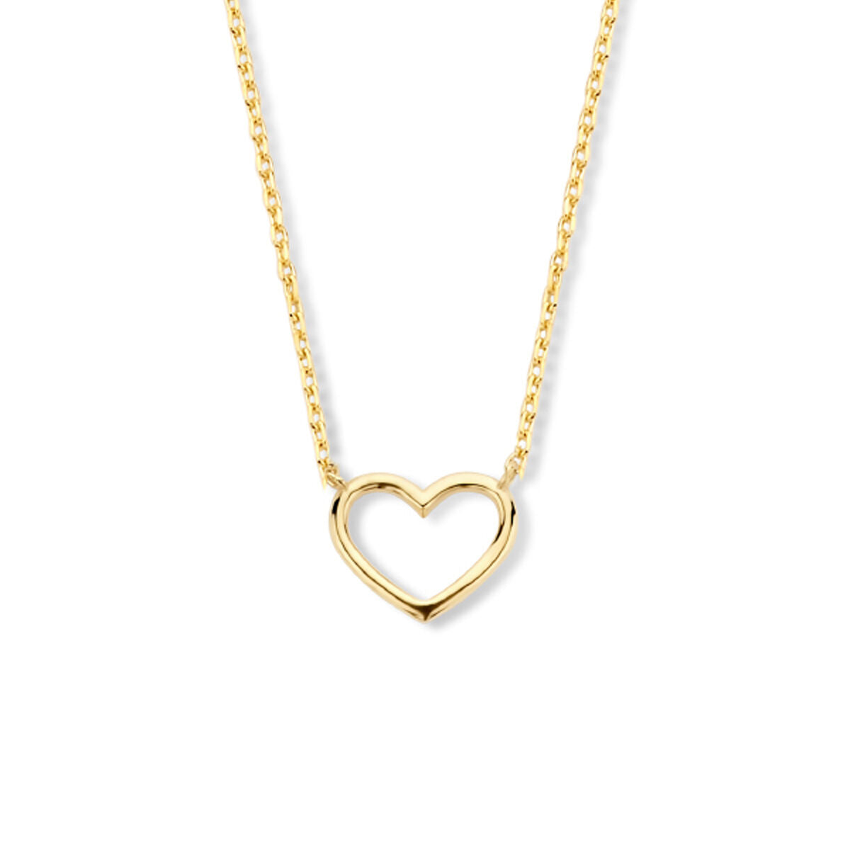 Cadena dorada de 14K con colgante en forma de corazón.