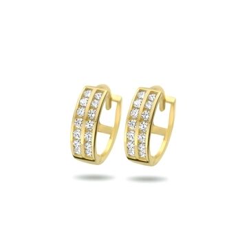 Pendientes de aro de 9 quilates con zircón, de 11,5 mm, con dos filas de piedras brillantes.