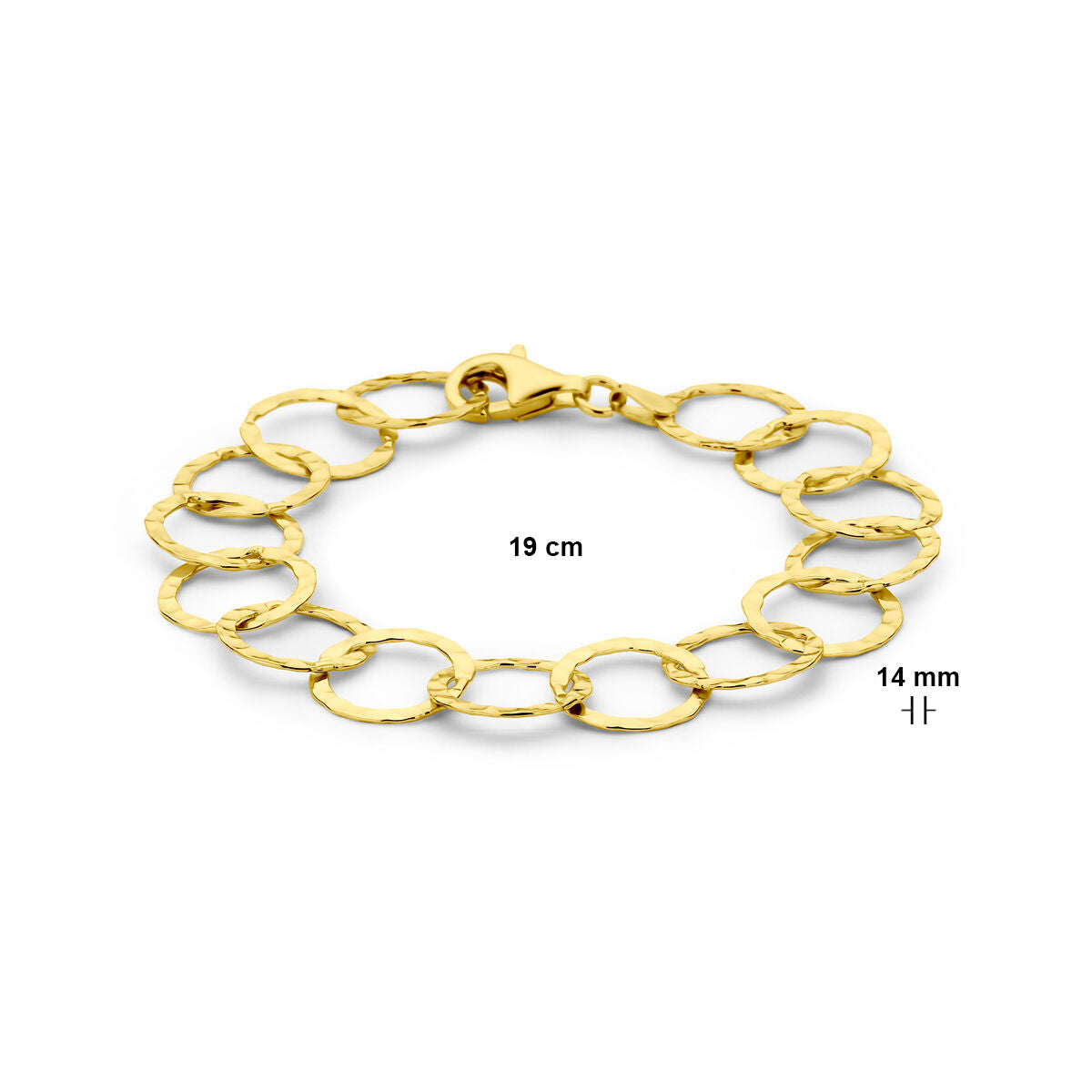 pulsera círculos martillados 19 cm 3 micrones plata chapado en oro (amarillo)
