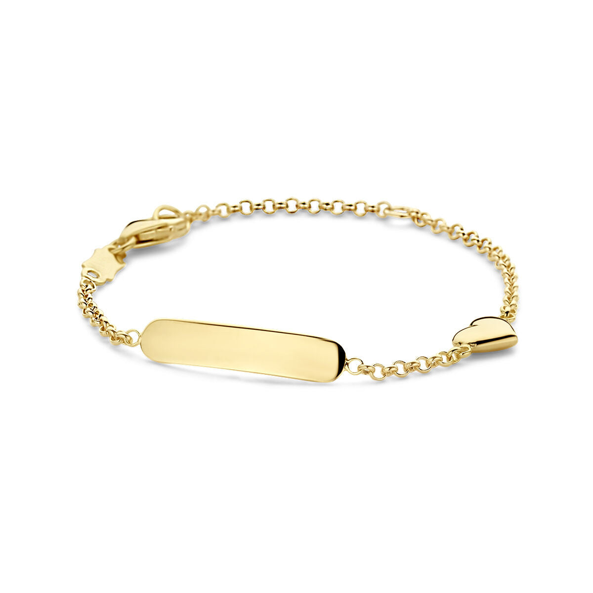Pulsera de oro de 14K con placa rectangular y corazón, cadena delicada de 3,5 mm.
