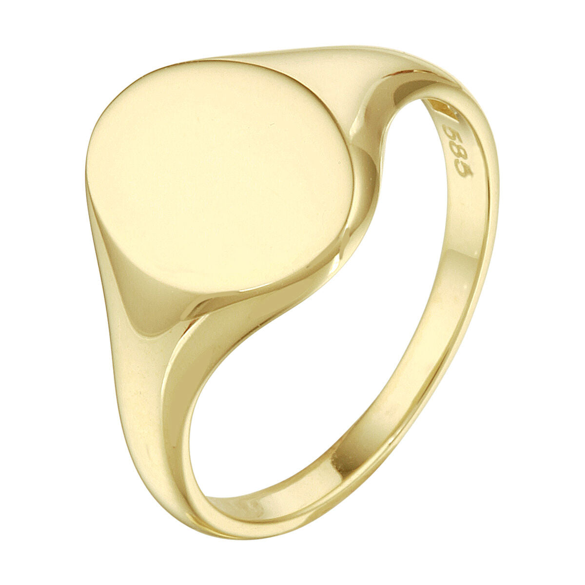 Anillo ovalado de 14K en oro amarillo con superficie lisa y acabado brillante.