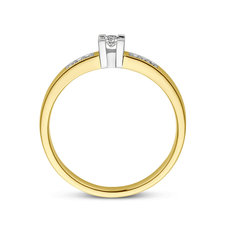 ring diamant 0.08ct h si 14K bicolor goud geel/wit